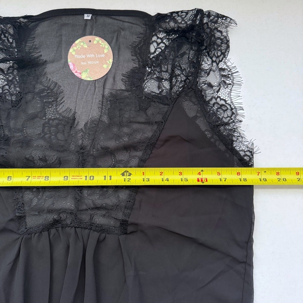Eyelash Trim Black Sheer Lace V-Neck Sleeveless Blouse Top Medium - Picture 7 of 11